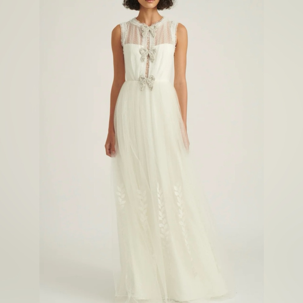 SALONI Camilla Ivory Tulle Maxi Dress with Embellished Bows
